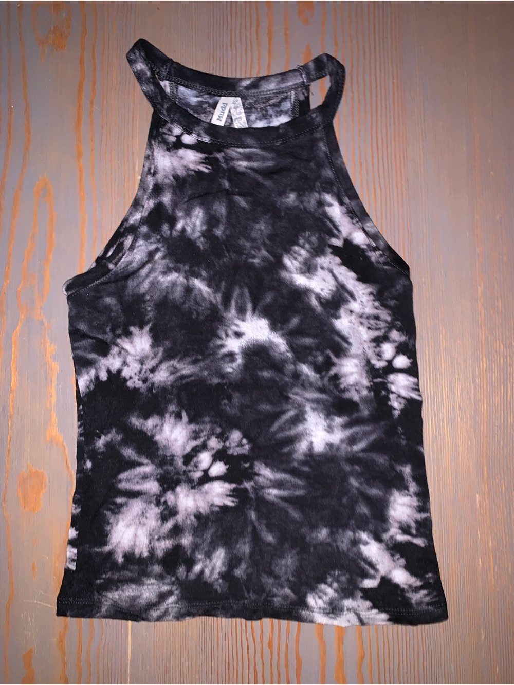 Women’s Mudd Black & White Tie-Dye Ribbed Halter Tank